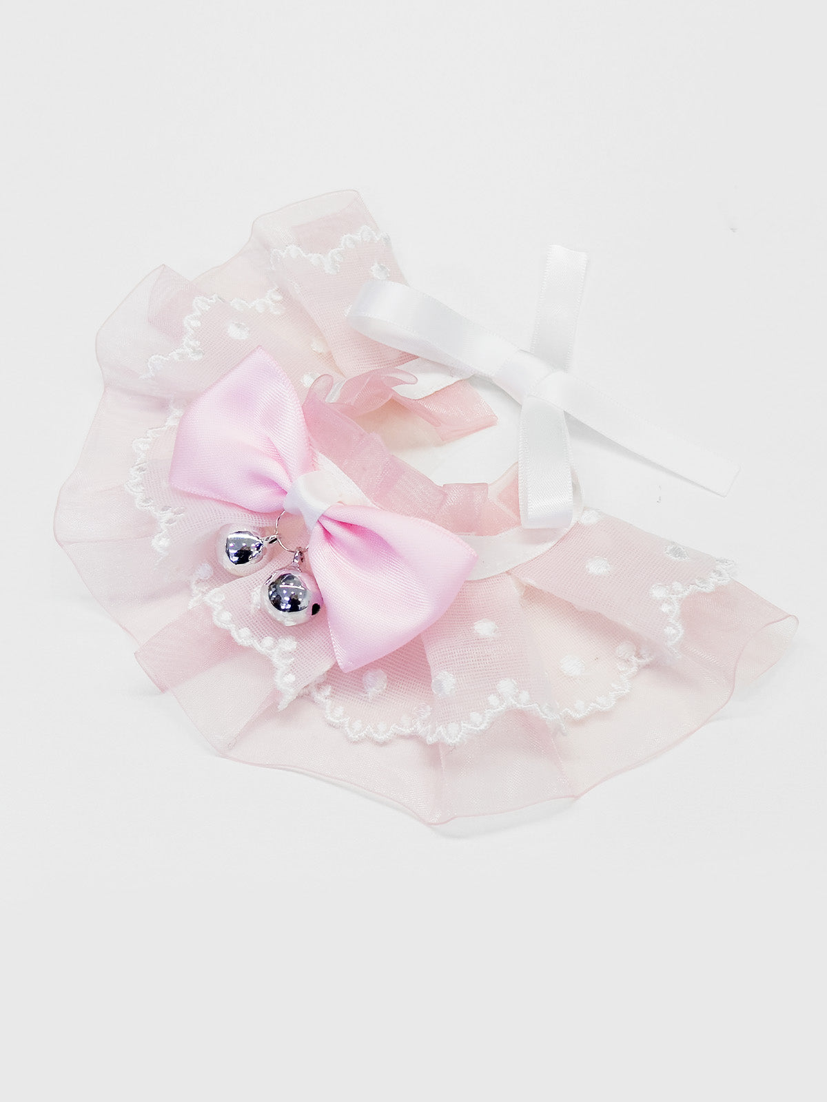 Cat Dog Collar Bell Bowknot Polka-Dotted Lace-up Sheer