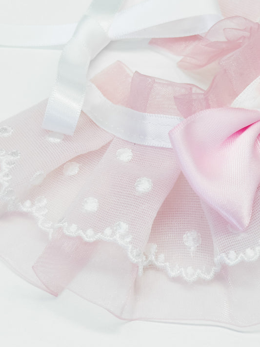 Cat Dog Collar Bell Bowknot Polka-Dotted Lace-up Sheer