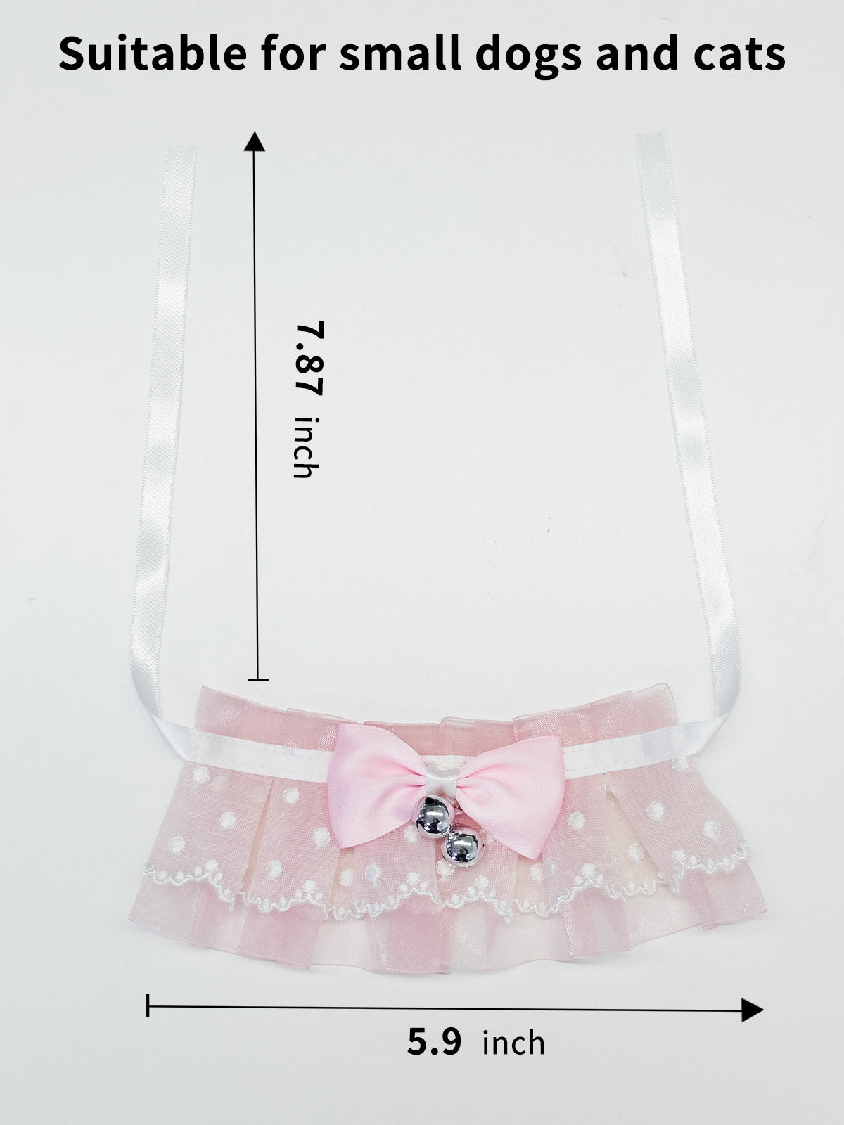 Cat Dog Collar Bell Bowknot Polka-Dotted Lace-up Sheer