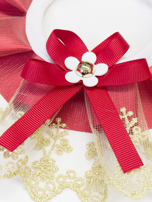 Cat Dog Collar Two Color Bowknot Flower Lace-up Sheer