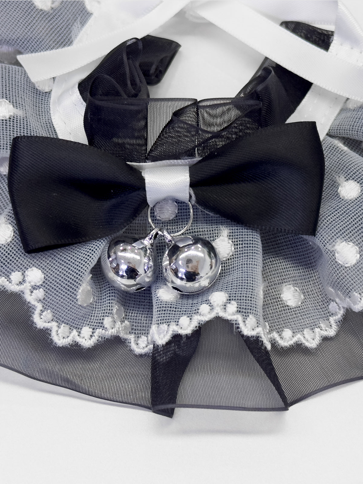 Cat Dog Collar Bell Bowknot Polka-Dotted Lace-up Sheer