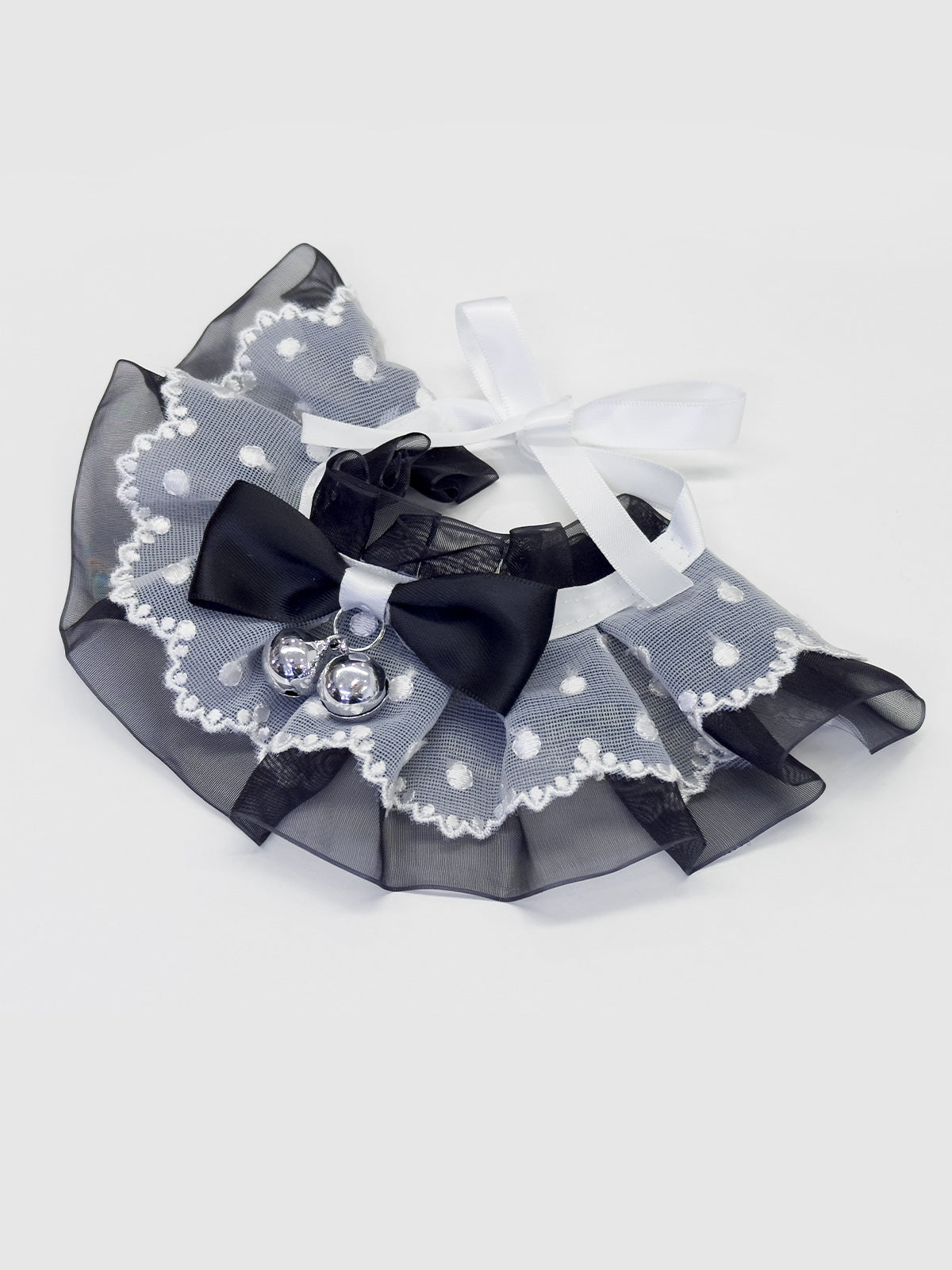 Cat Dog Collar Bell Bowknot Polka-Dotted Lace-up Sheer