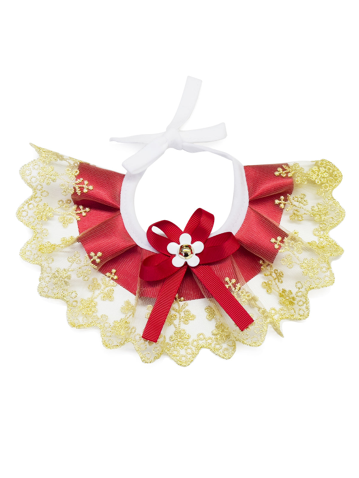 Cat Dog Collar Two Color Bowknot Flower Lace-up Sheer