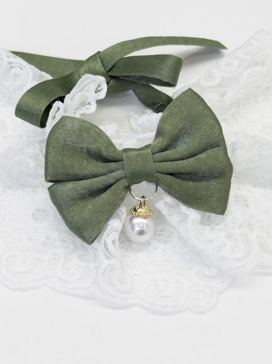 Cat Dog Collar Bowknot Pearl Lace-up
