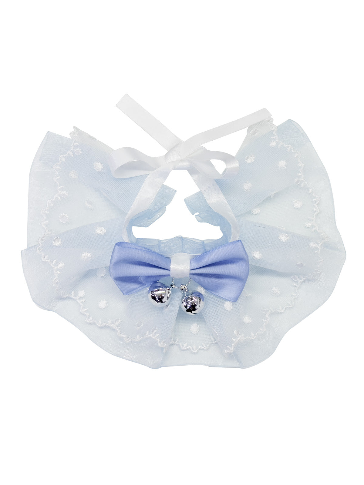 Cat Dog Collar Bell Bowknot Polka-Dotted Lace-up Sheer