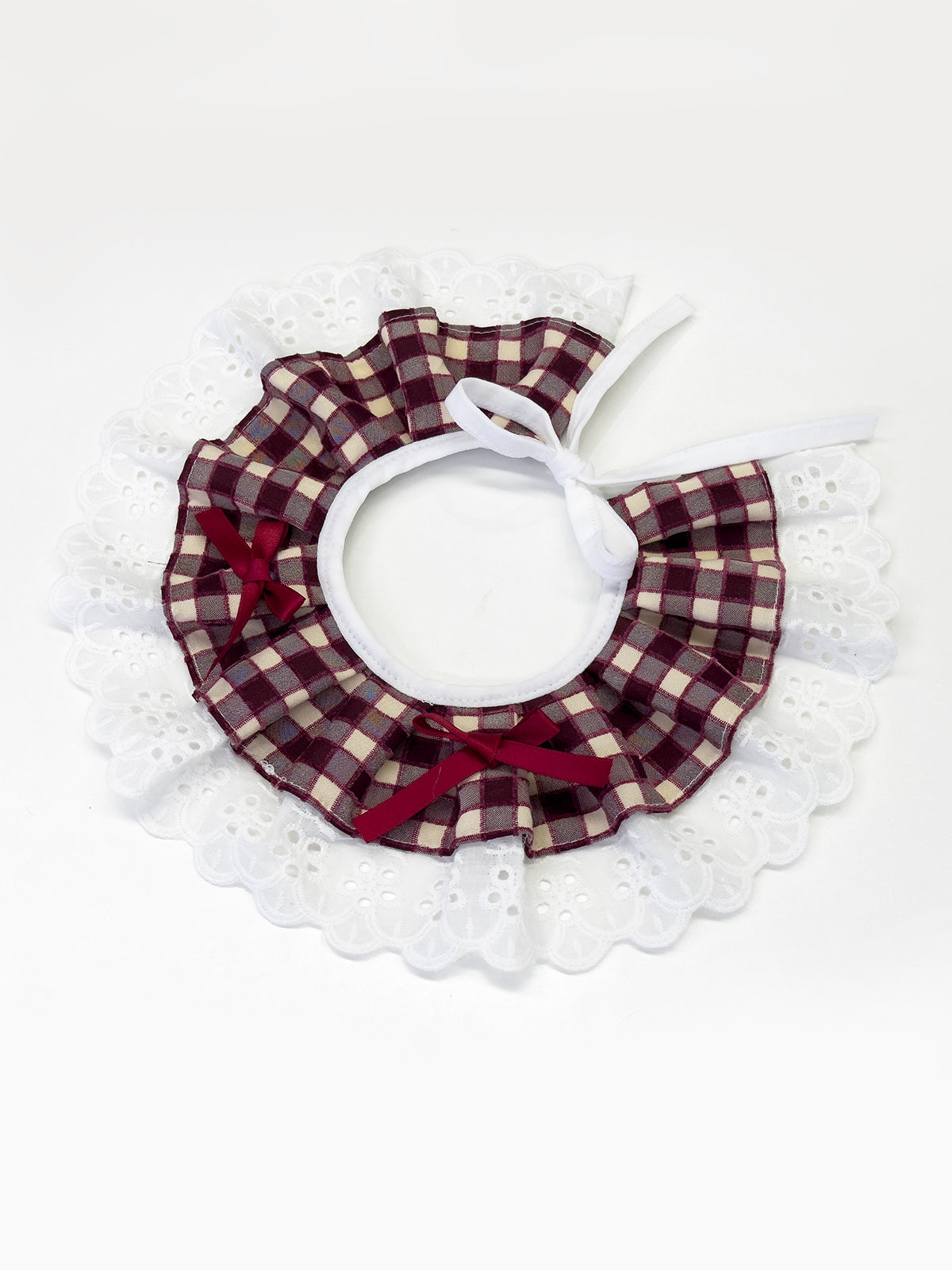 Cat Dog Collar Bandana Bowknot Plaid Spliced Lace-up