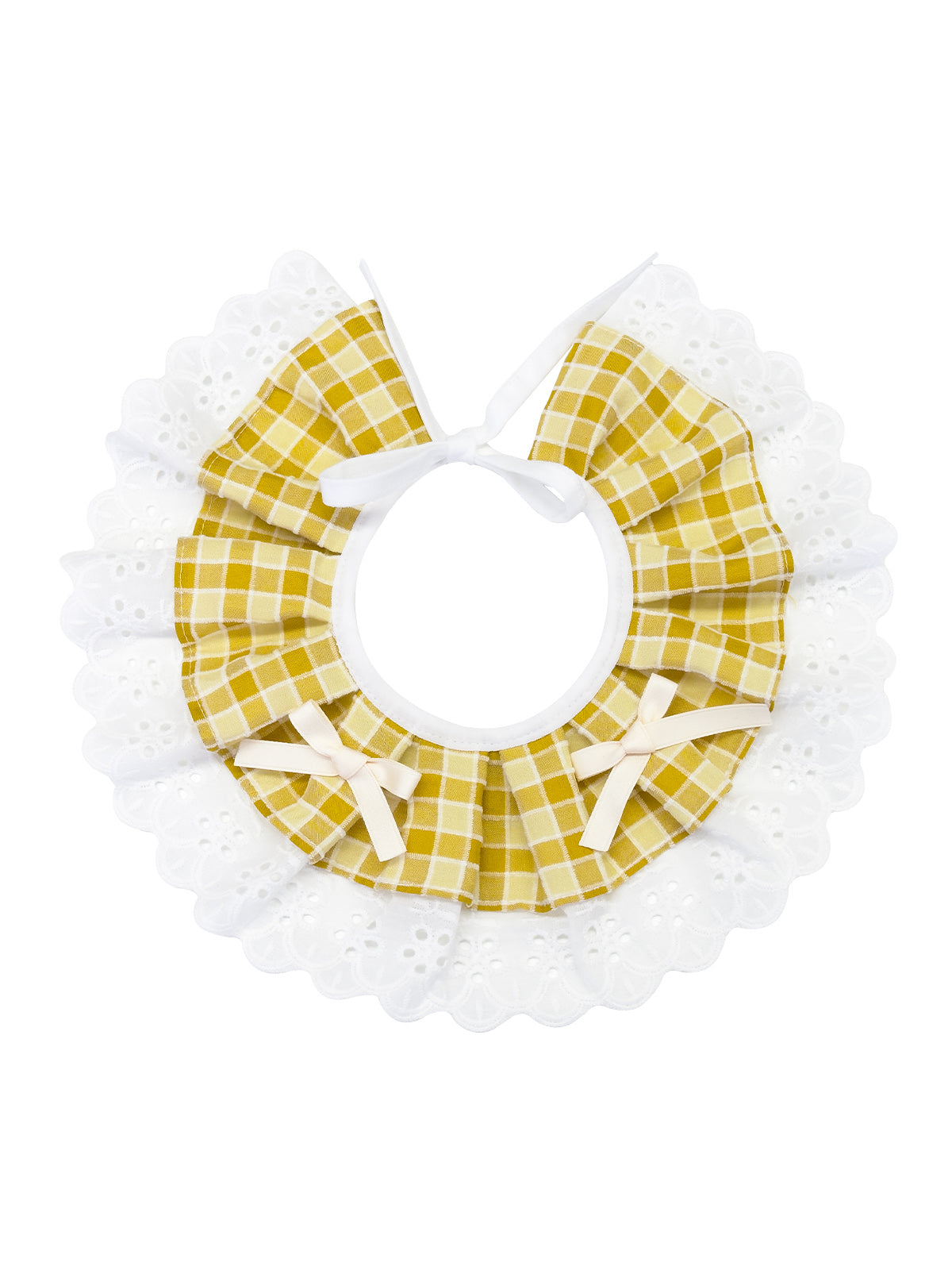 Cat Dog Collar Bandana Bowknot Plaid Spliced Lace-up