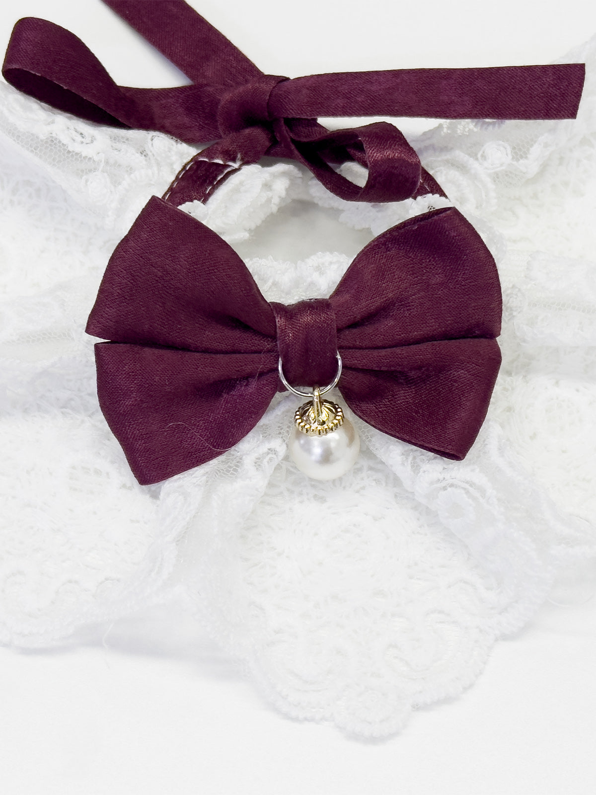 Cat Dog Collar Bowknot Pearl Lace-up
