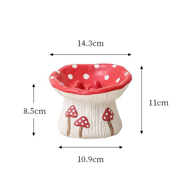 Mushroom Ceramic Pet Bowl - Whimsical Red & White Design Cat Dog Food Water Dish
