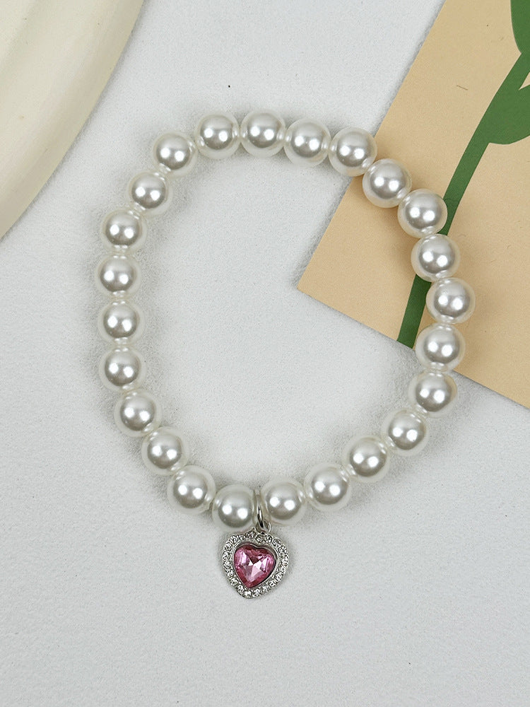 Pet Heart Pendant Necklace Faux Pearl Accent Collar for Cats and Dogs
