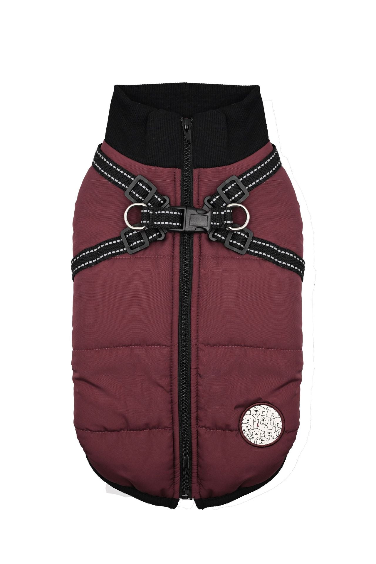Back-Zip Dog Winter Coat - Padded Vest with Integrated Harness, Thick Warm Fleece for Cold Weather