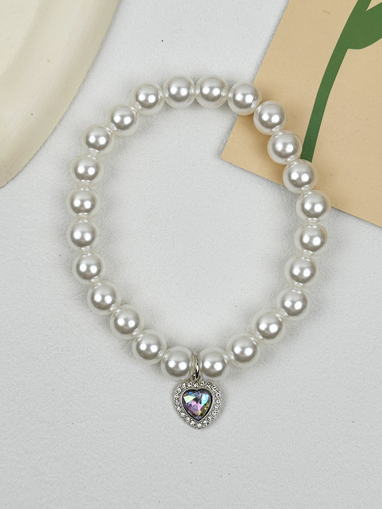 Pet Heart Pendant Necklace Faux Pearl Accent Collar for Cats and Dogs