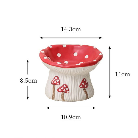 Mushroom Ceramic Pet Bowl - Whimsical Red & White Design Cat Dog Food Water Dish
