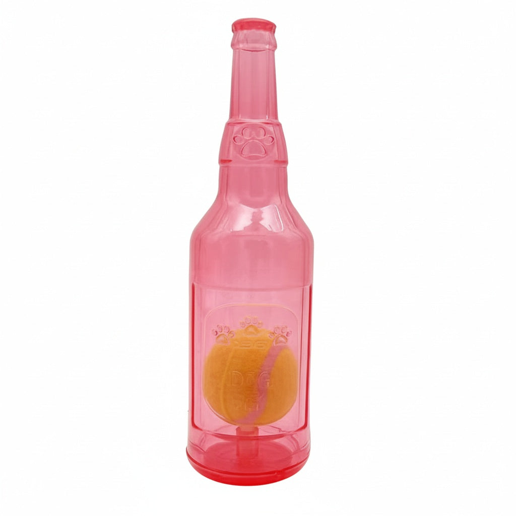Squeaky Bottle Dog Toy - Durable TPR Wine Bottle with Tennis Ball for Fetch