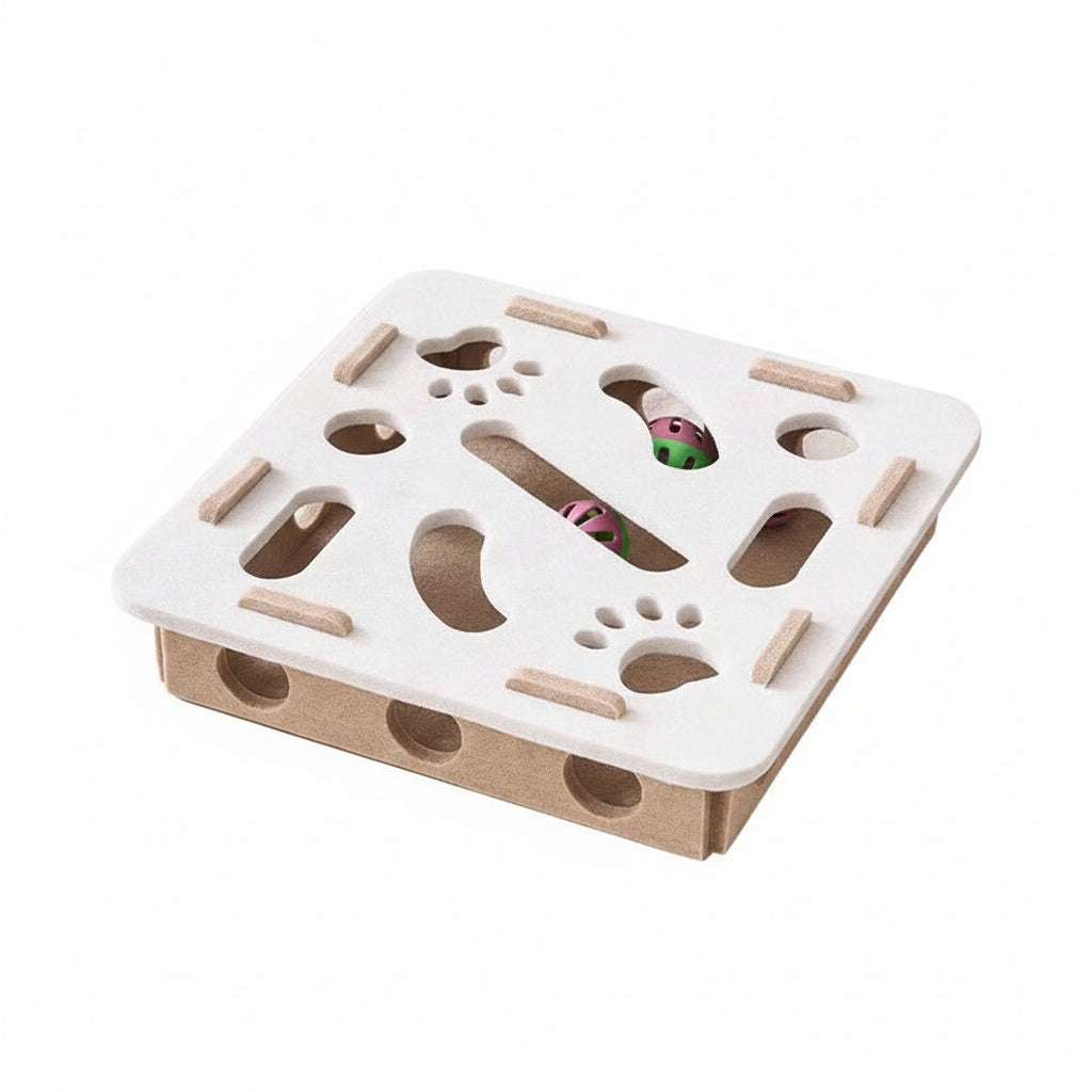 Felt Puzzle Box for Cats - Interactive Maze Toy with Multiple Entrances & Scratch Pad