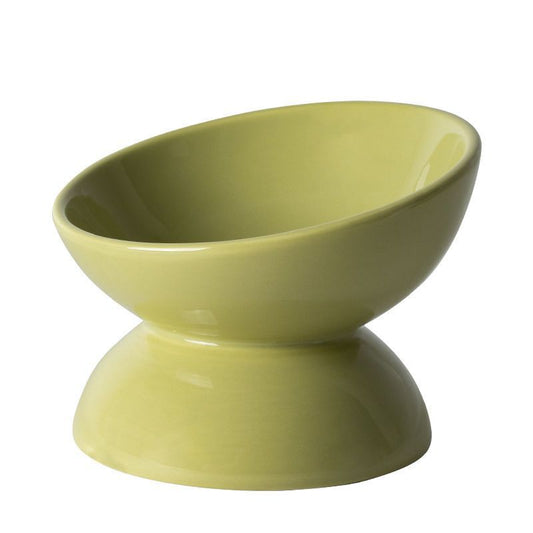 Elevated Ceramic Cat Bowl - Wide Shallow Dish, Tilted Rim for Whisker & Chin Health, Non-Slip Base