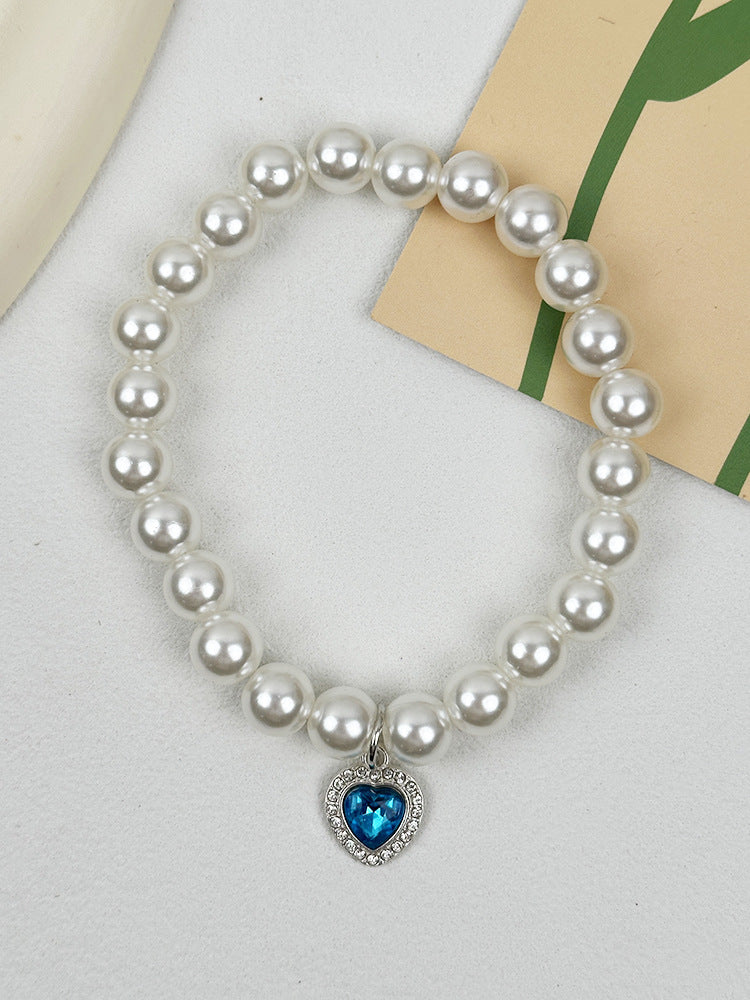Pet Heart Pendant Necklace Faux Pearl Accent Collar for Cats and Dogs