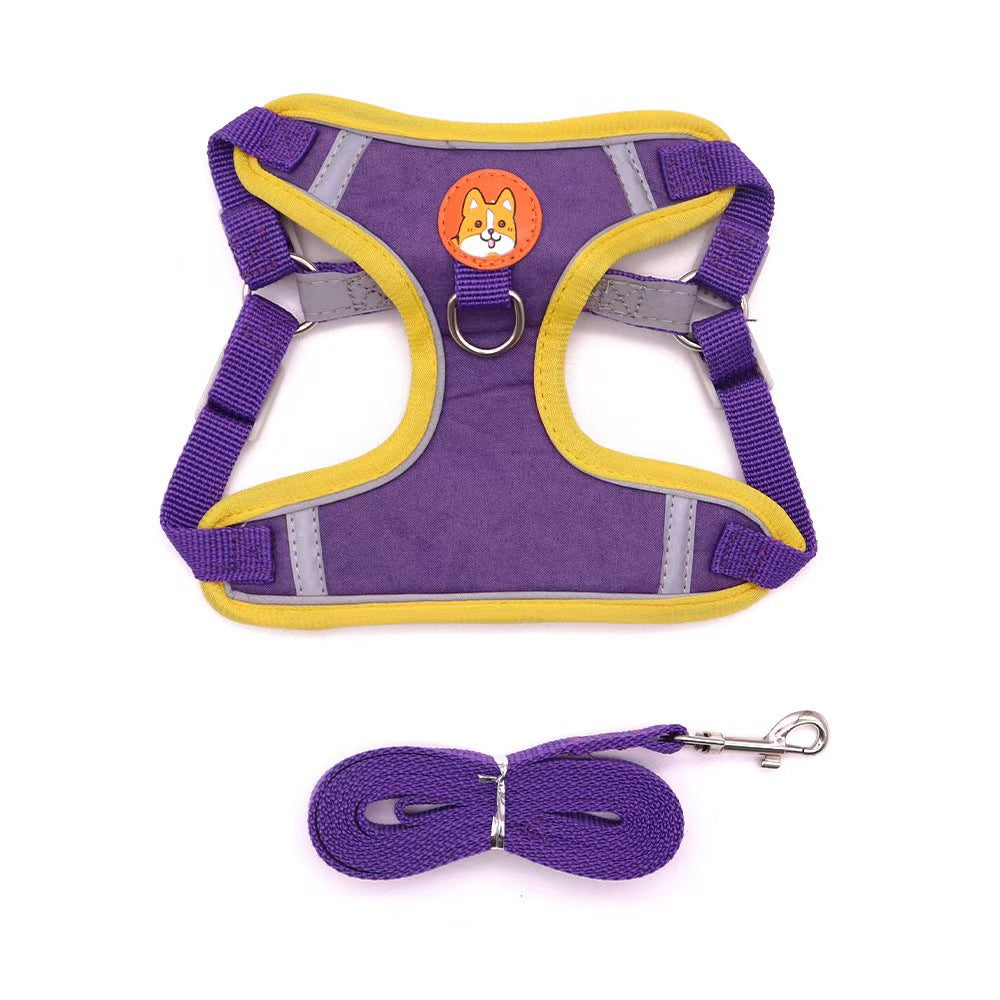 Suede-Lined Dog Harness Vest - Escape-Proof Reflective Vest for Small Dogs & Cats