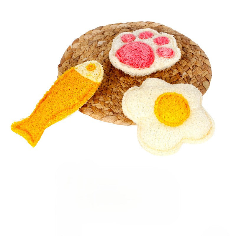 Organic Luffa Cat Toy Trio - Chew, Scratch, Tease for Dental Health & Fun