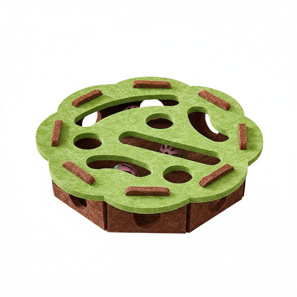 Felt Puzzle Box for Cats - Interactive Maze Toy with Multiple Entrances & Scratch Pad