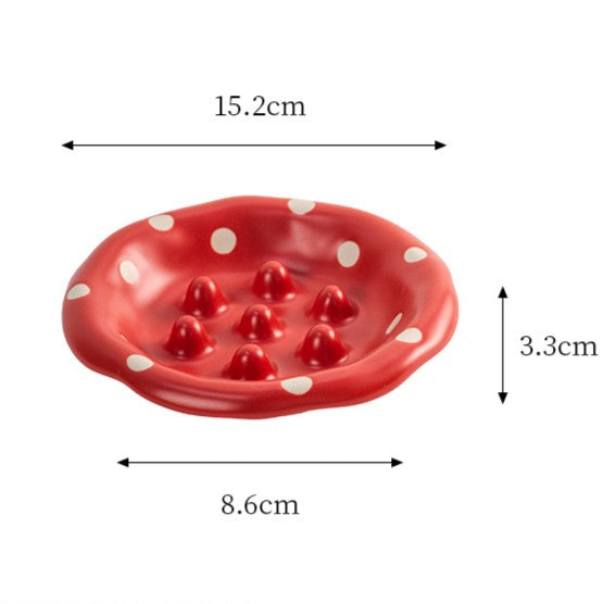 Mushroom Ceramic Pet Bowl - Whimsical Red & White Design Cat Dog Food Water Dish