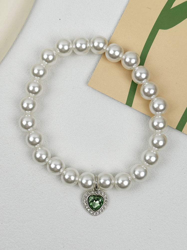 Pet Heart Pendant Necklace Faux Pearl Accent Collar for Cats and Dogs