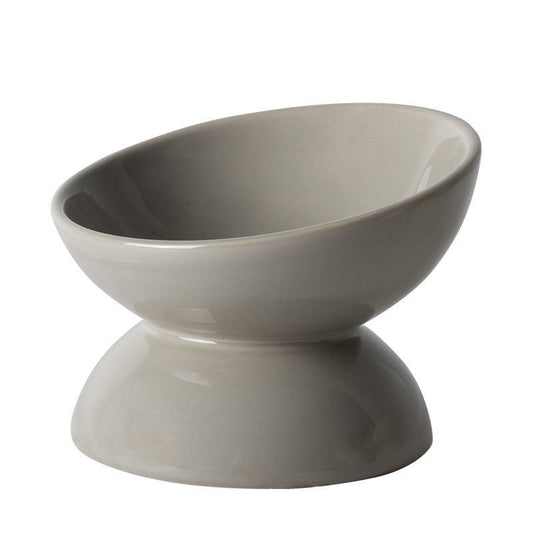 Elevated Ceramic Cat Bowl - Wide Shallow Dish, Tilted Rim for Whisker & Chin Health, Non-Slip Base