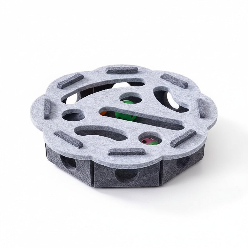 Felt Puzzle Box for Cats - Interactive Maze Toy with Multiple Entrances & Scratch Pad