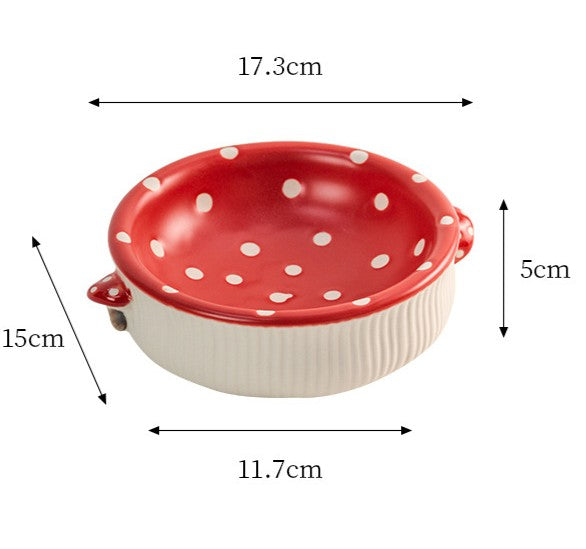 Mushroom Ceramic Pet Bowl - Whimsical Red & White Design Cat Dog Food Water Dish