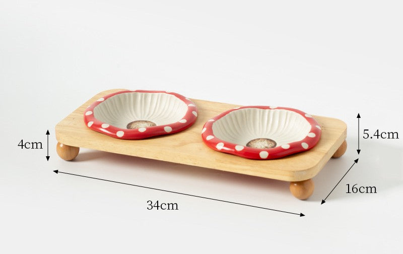 Mushroom Ceramic Pet Bowl - Whimsical Red & White Design Cat Dog Food Water Dish