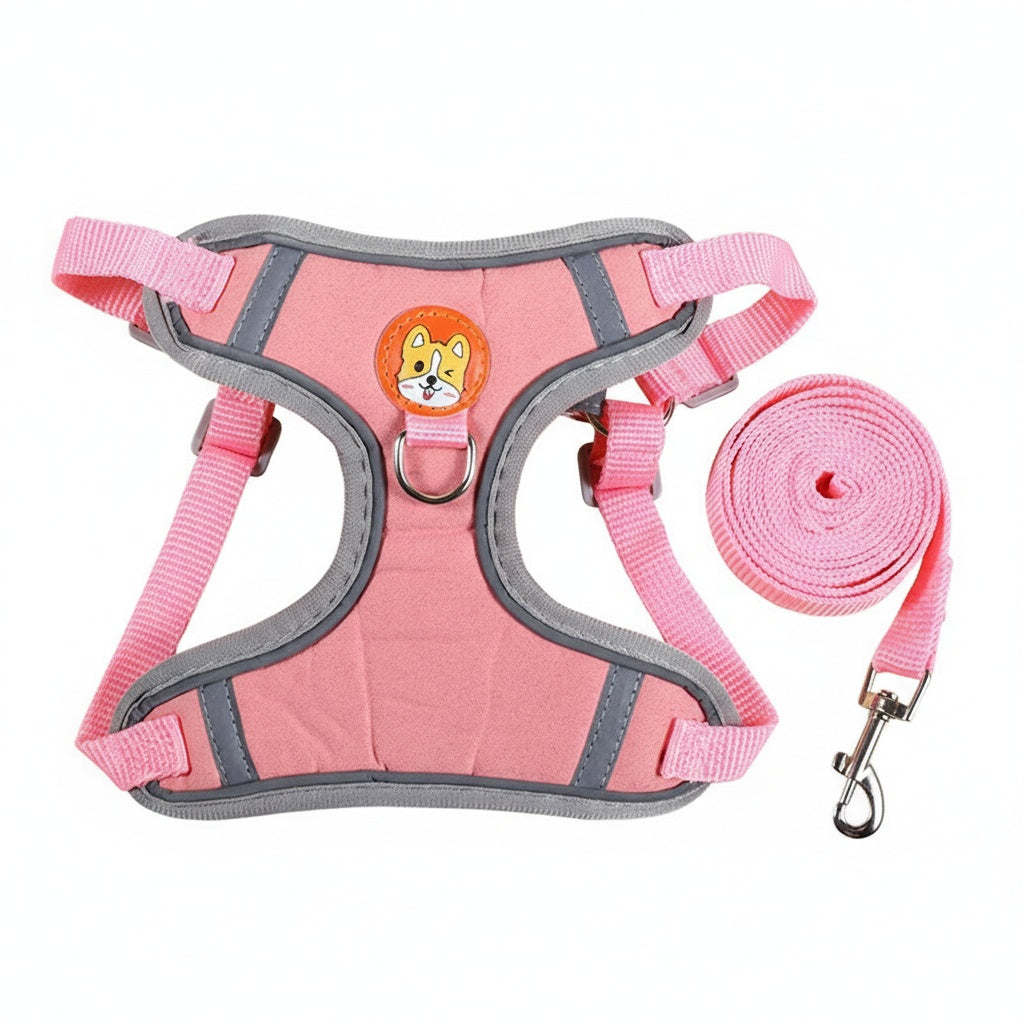 Suede-Lined Dog Harness Vest - Escape-Proof Reflective Vest for Small Dogs & Cats