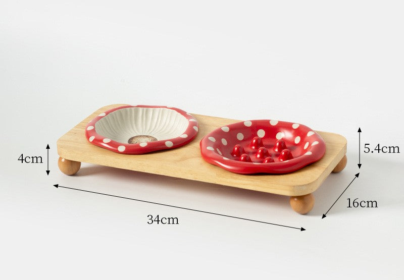 Mushroom Ceramic Pet Bowl - Whimsical Red & White Design Cat Dog Food Water Dish