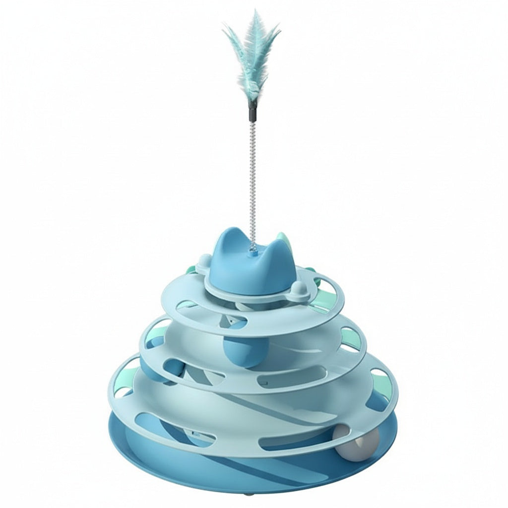 3-Tier Cat Track Toy - Interactive Ball Spinner with Multi-Level Orbit