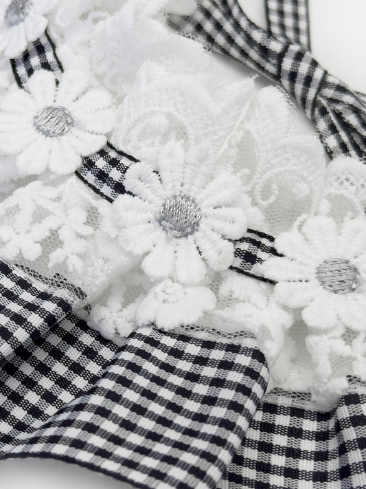 Cat Dog Collar Plaid Flowers Deco Lace-up Cute Kitten Adjustable