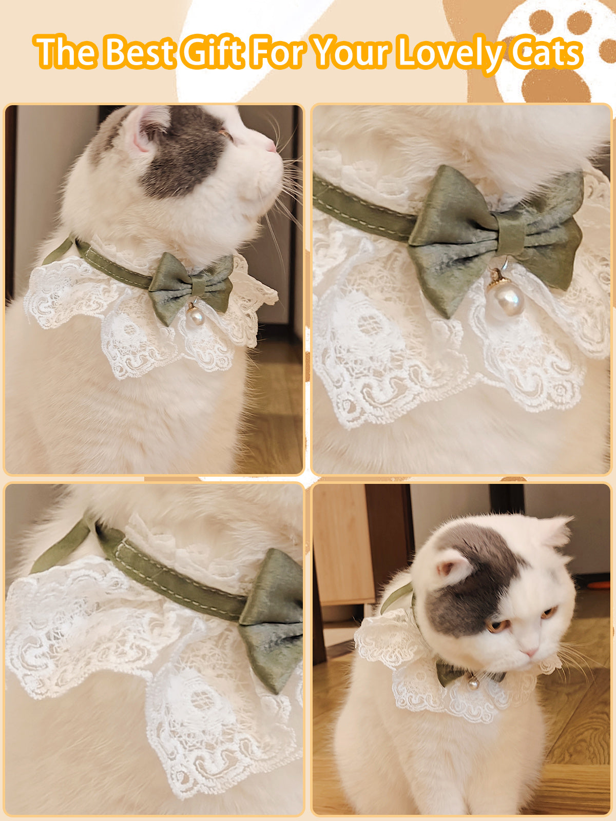 Cat Dog Collar Bowknot Pearl Lace-up